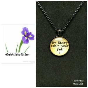 NWOT Black Chain & Pendant Cabochon Necklace ;